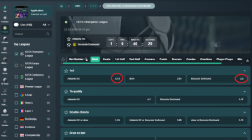 Atalanta VS Dortmund koeficientët në Vave 25.02.2026
