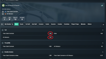PSG VS Monaco koeficientët në Vave 25.02.2026