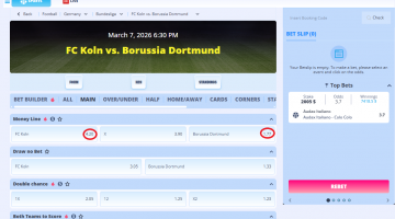 FC Koln FC Dortmund koeficientët në Onlyspins 07.03.2026