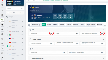 Villarreal VS Real Sociedad koeficientët në ivibet 20.03.2026