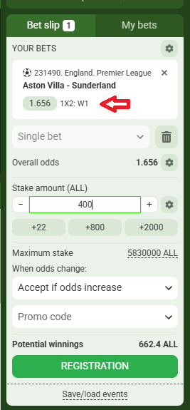 Aston Villa VS Sunderland koeficientët në Linebet 19.04.2026