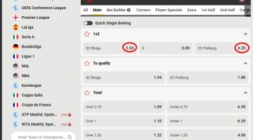 Braga VS Freiburg koeficientët në FEZbet 30.04.2026