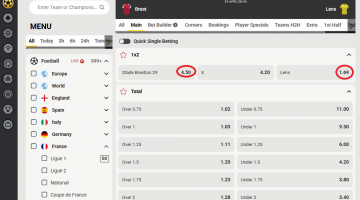 Brest VS Lens koeficientët në FEZbet 24.04.2026