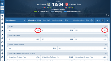 AF Elbasani VS Partizani koeficientët në 1xbet 13.04.2026