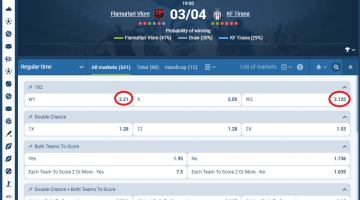 Flamurtari VS KF Tirana koeficientët në 1xbet 03.04.2026