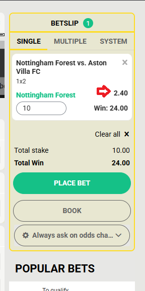 Nottingham VS Aston Villa koeficientët në FEZbet 30.04.2026