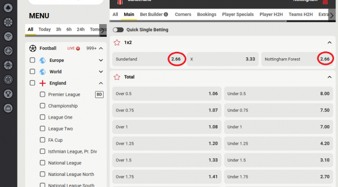 Sunderland VS Nottingham koeficientët në FEZbet 24.04.2026