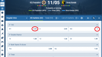 Pogradeci VS Besa Kavaje koeficientët në 1xbet 11.05.2026
